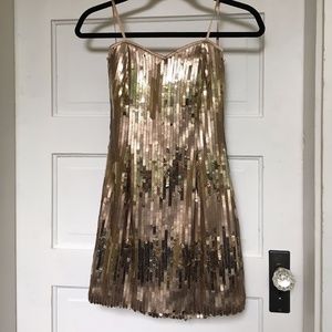 Strapless gold party dress